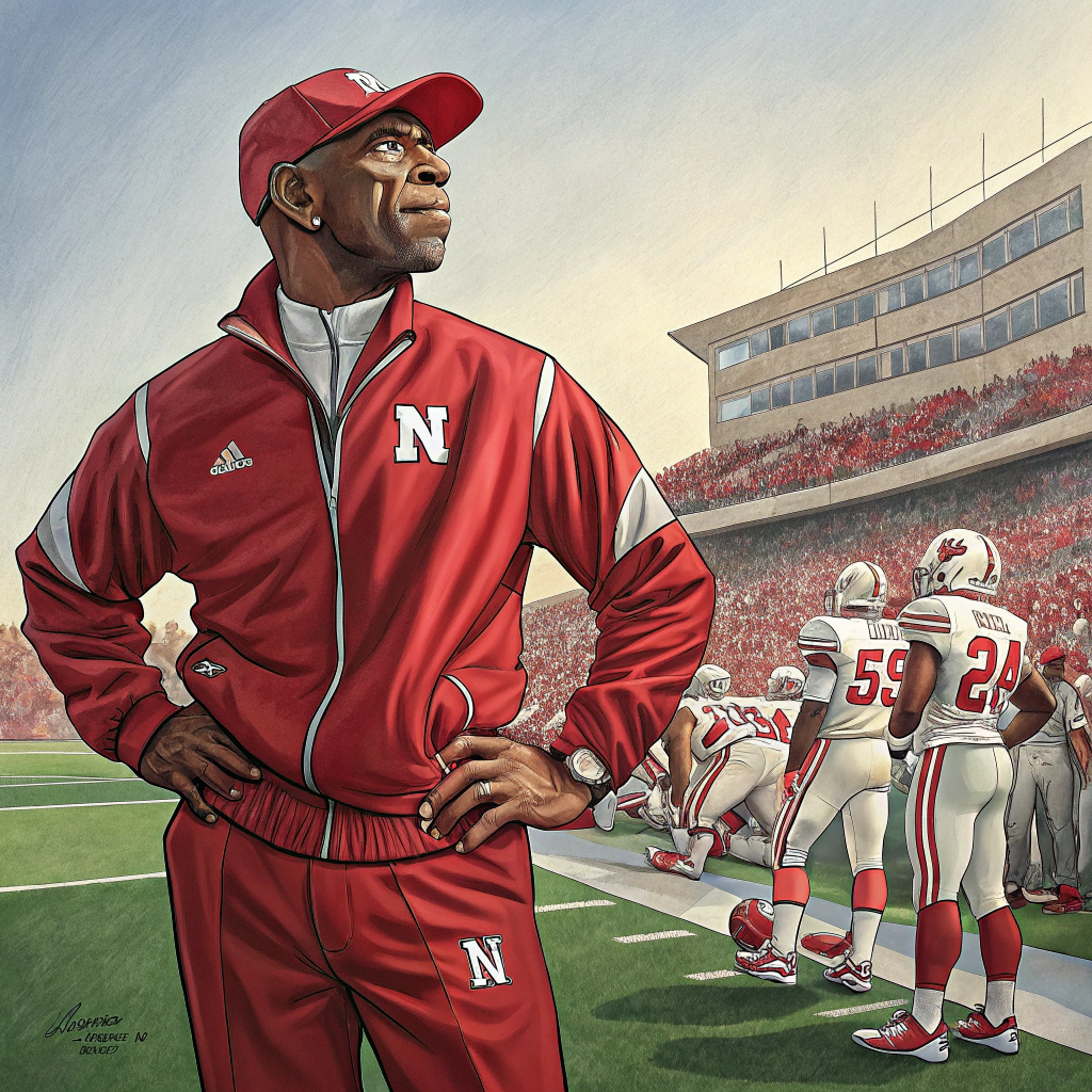AI generated image by Red Panda AI: deion sanders as coach for the nebraska cornhuskers