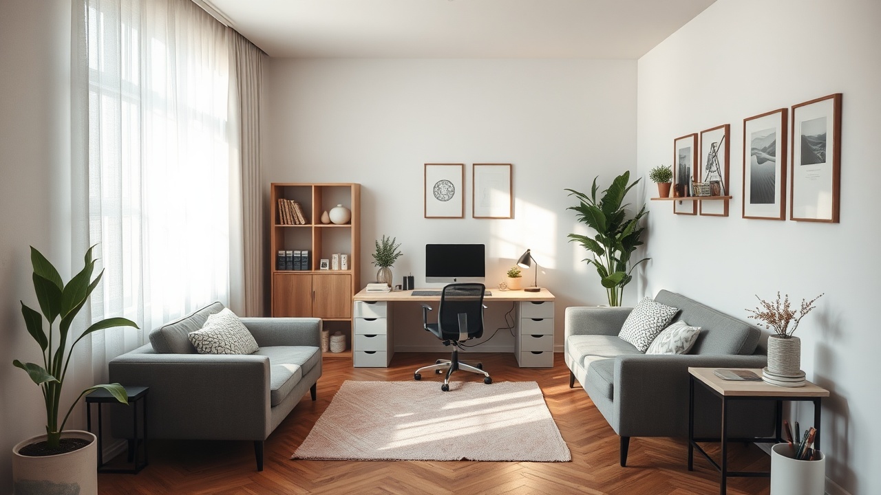 AI generated image by FLUX.1-schnell: Traduzir para o idioma inglês:
Capture um retrato dramático de uma fotografia realista 8k de um home office sereno, minimalista, com cores neutras e decoração simples e mobiliário multifuncional em espaço reduzido: um sofá-cama, uma mesa dobrável, uma estante que serve como divisória de ambiente, prateleiras de parede, um computador portátil sobre a mesa, piso de madeira, alguns poucos quadros na parede, uma cadeira ergonômica funcional com design minimalista. A iluminação adequada para criar uma atmosfera serena. Use uma combinação de luz natural e artificial para criar um ambiente equilibrado e calmo, algumas poucas plantas colocadas contra um fundo de uma cortina feita de tecido branco translúcido, suavemente ondulando na brisa. A luz dourada e quente da manhã inunda o espaço pela janela, transmitindo uma sensação de calma e tranquilidade, com o brilho sutil de um raio de sol matinal destacando as texturas sutis dos móveis e da decoração, enquanto as paredes ao redor permanecem em um branco suave e cremoso, criando uma sensação de leveza e simplicidade. A cena inteira é capturada com uma profundidade de campo reduzida, atraindo a atenção do espectador para a luz suave e difusa e a atmosfera acolhedora do ambiente.
Uma paleta de cores neutras é uma característica do design minimalista. Opte por cores suaves e calmantes como branco, bege e cinza. Essas cores criam uma sensação de tranquilidade. Evite cores brilhantes e ousadas que podem ser visualmente avassaladoras.
