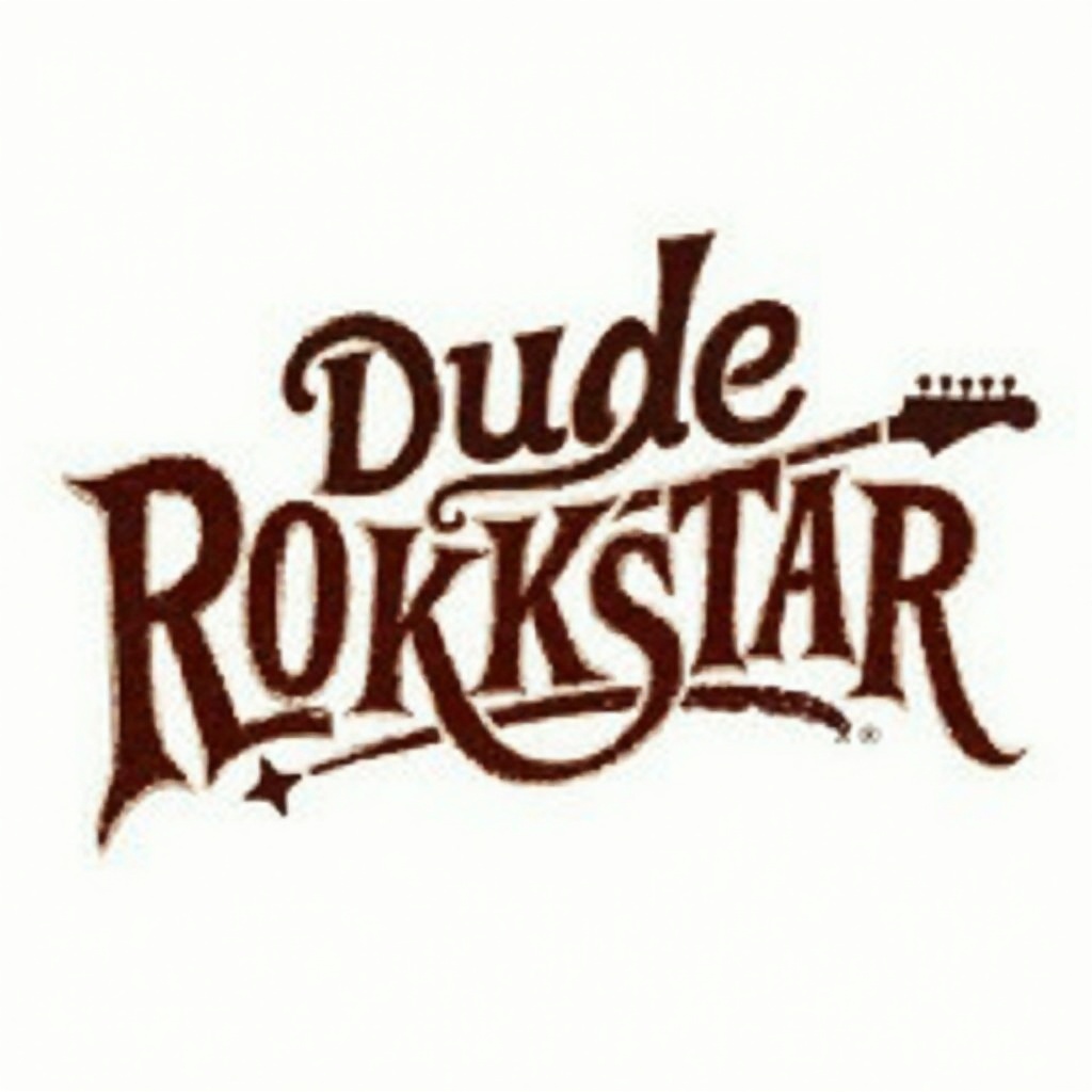 AI generated image by FLUX-Realism-Lora: "Dude Rokkstar" logo in the font of a 1970s retro country-music logo, on white background
