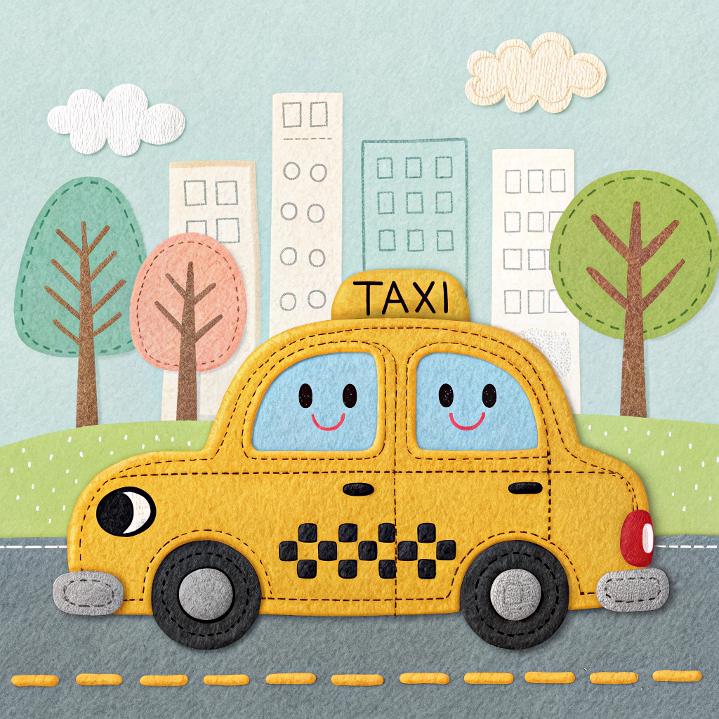 AI generated image by Red Panda AI: 羊毛毡质感的出租车，卡通