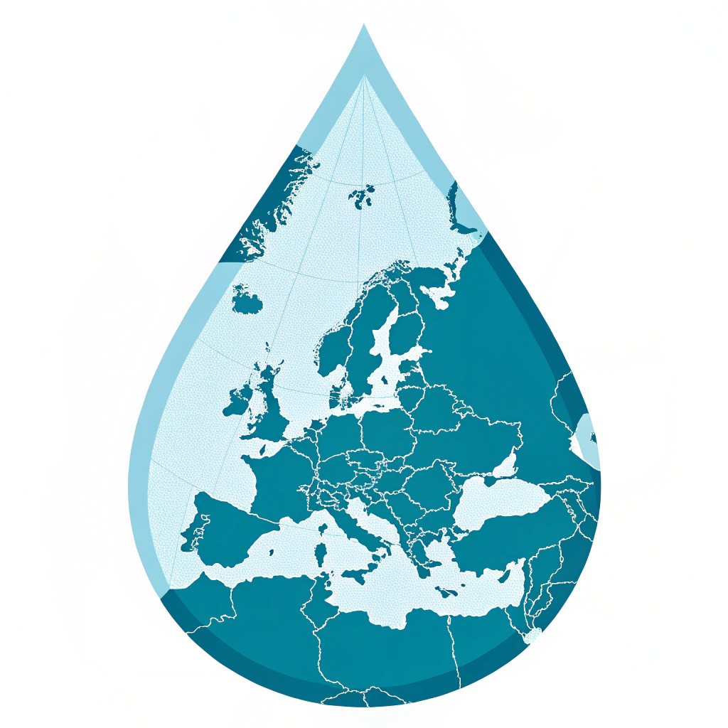 AI generated image by Red Panda AI: la misma imagen con el mapa de europa dentro de la gota, sin la cara