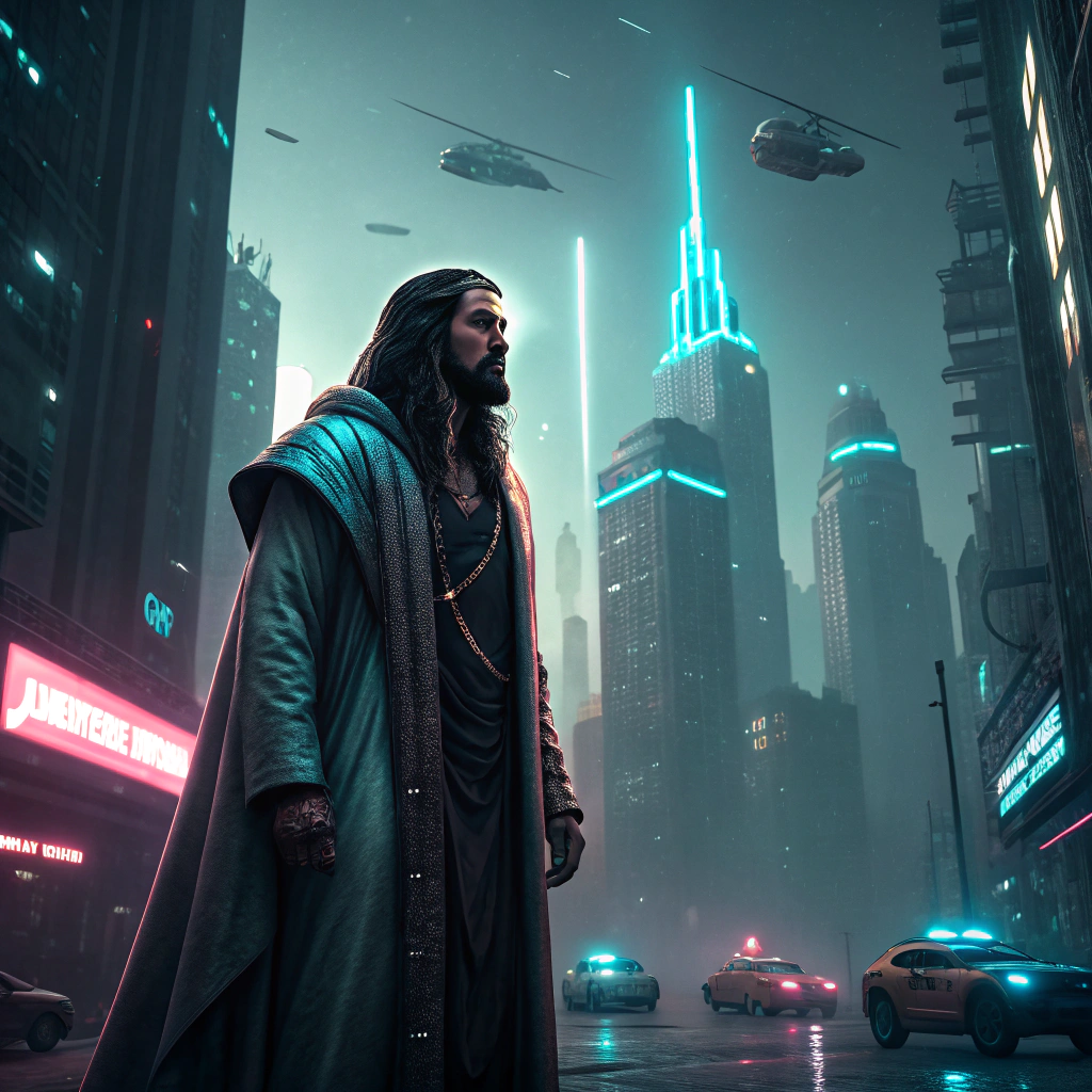 AI generated image by Red Panda AI: Jesus Cyberpunk