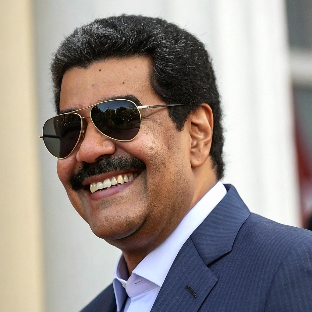 AI generated image by Red Panda AI: nicolas maduro de venenzuela con lentes oscuros bien sonrinte
