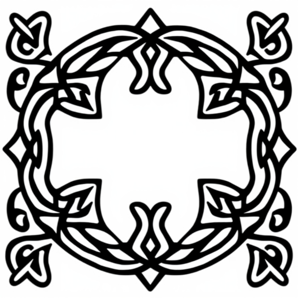 AI generated image by FLUX.1-schnell: A black and white simple Celtic knot that can be used as border the background needs to be white I need it to be a border 