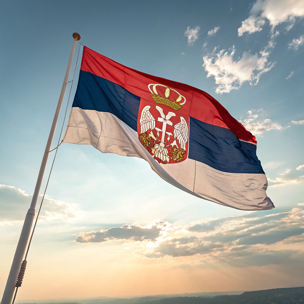AI generated image by Red Panda AI: Serbian flag in the wind