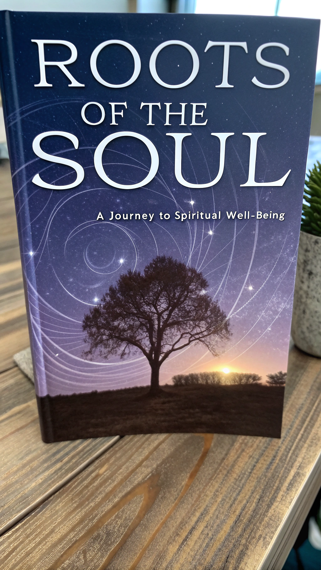 AI generated image by Red Panda AI: I want an image as a book cover, 13cm wide, 21cm high. The book is titled “ROOTS OF THE SOUL” with a subtitle of  “A Journey to Spiritual Well-being”. I want the image to reflect the deep soul search and spiritual journey that the reader will take. I want a striking image, with a impactful colour palette but with a spiritual feeling. I do not want a tree in the image, I want a depiction of the soul, with a spiritual feeling. DO NOT USE A TREE