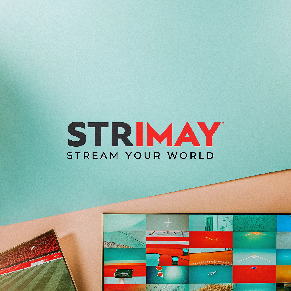 AI generated image by Red Panda AI: make me poster for iptv service with company name strimay