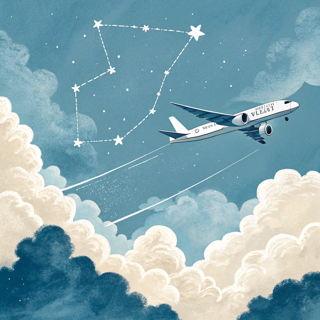 AI generated image by Red Panda AI: 飛機飛過，雲朵變成金牛座的樣子
