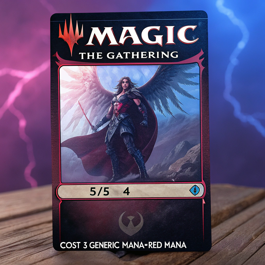 AI generated image by Red Panda AI: A realistic photo of a Magic the gathering card With original art and English text of a card with power, toughness and cost, all produced by you