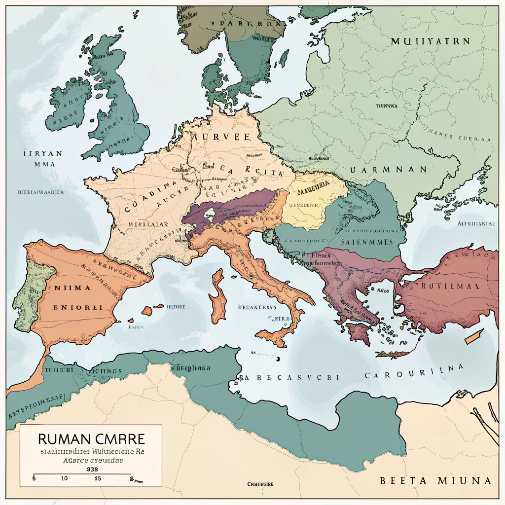AI generated image by Red Panda AI: mapa del impero romano que tenga división política pero sin nombre para poder colorearlo