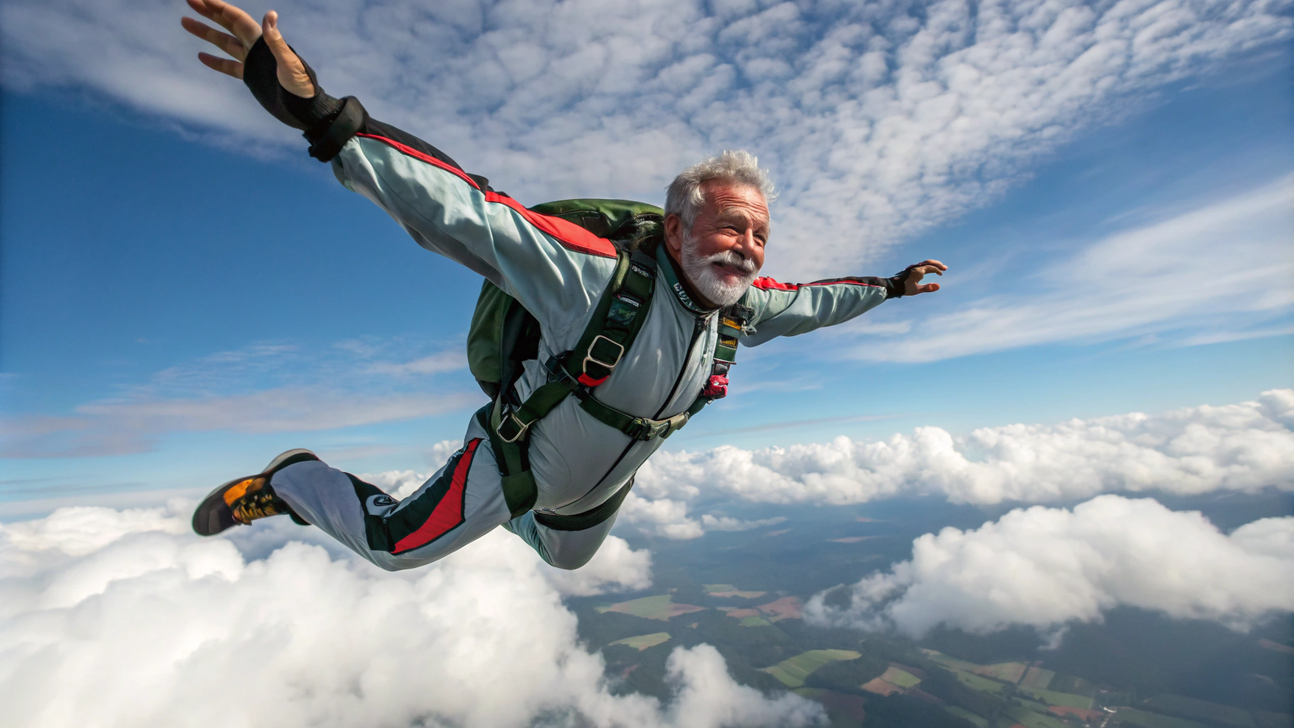 AI generated image by Red Panda AI: Luiz Inácio Lula da Silva saltando de paraquedas ainda no ar sem abrir paraquedas