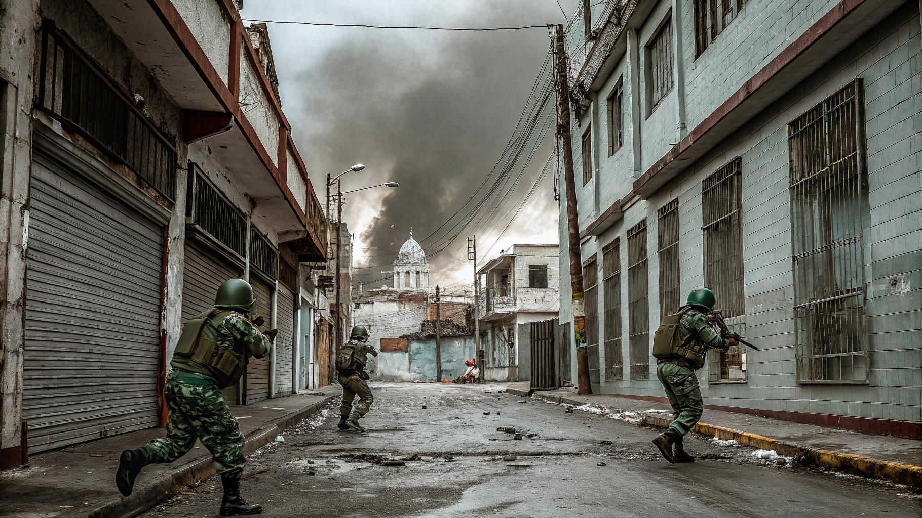 AI generated image by Red Panda AI: Crie uma imagem de soldados do Exército Brasileiro combatendo na Cidade do Rio de Janeiro.