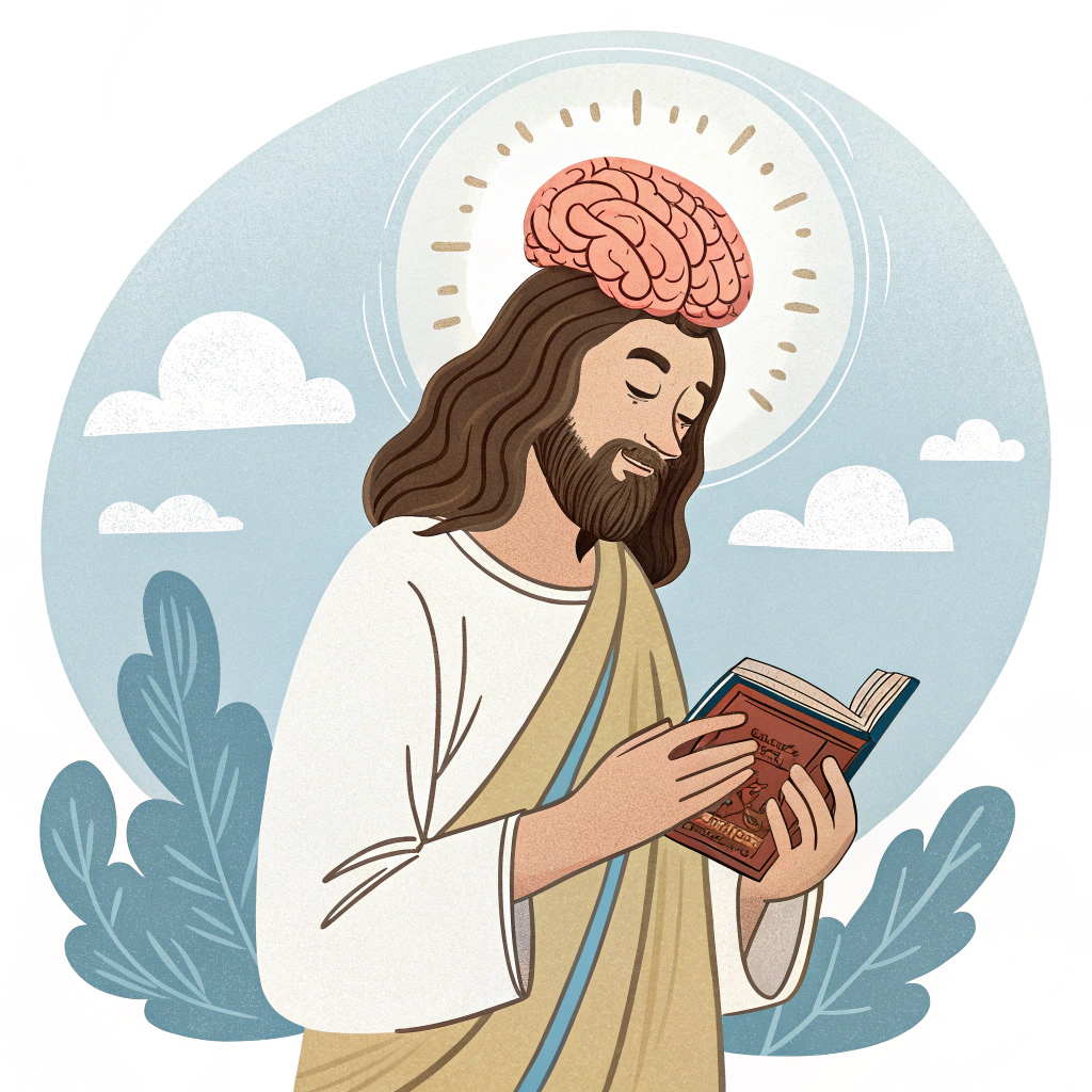 AI generated image by Red Panda AI: Jesús con un cerebro, haciendo referencia a que Él es nuestro psicólogo 

