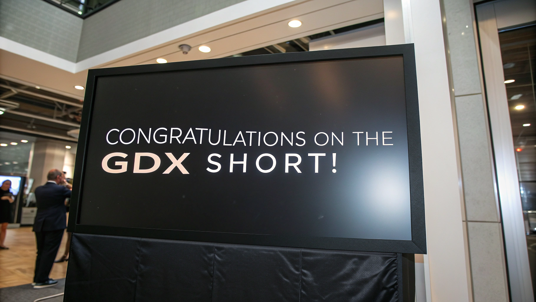 AI generated image by Red Panda AI: text reads: "Congratulations on the GDX Short!"