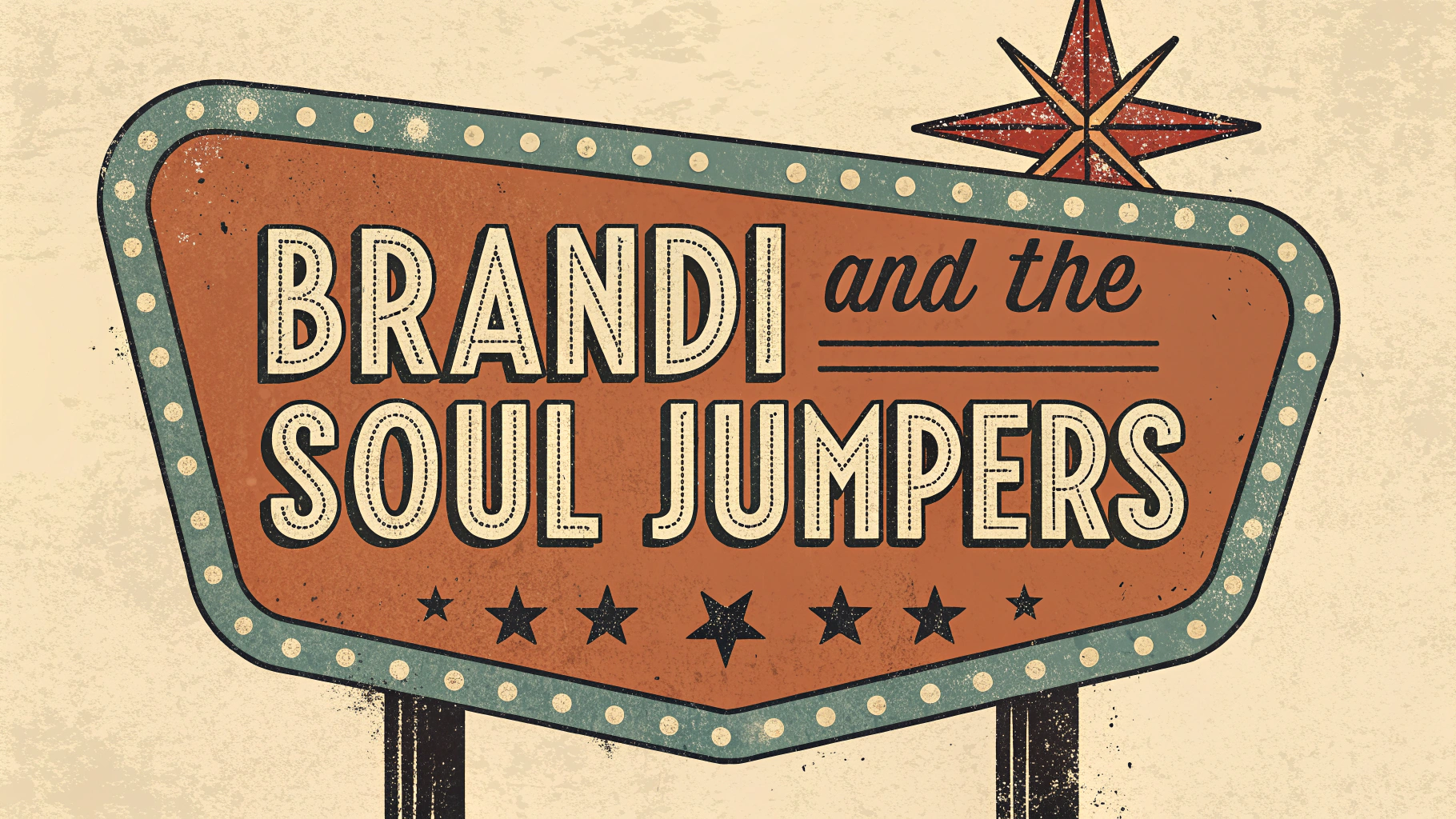 AI generated image by Red Panda AI: I want a retro futuristic western style eroded and weathered logo for the band "Brandi and the Soul Jumpers". The logo should be in a 16:9 aspect ratio.