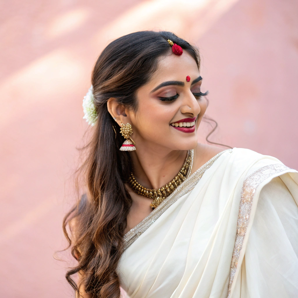 AI generated image by Red Panda AI: Beautiful Indian bride in a white Sari