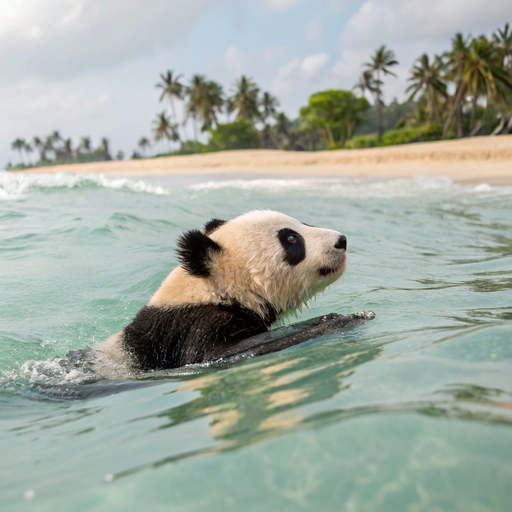 AI generated image by Red Panda AI: panda swiiming in the sea