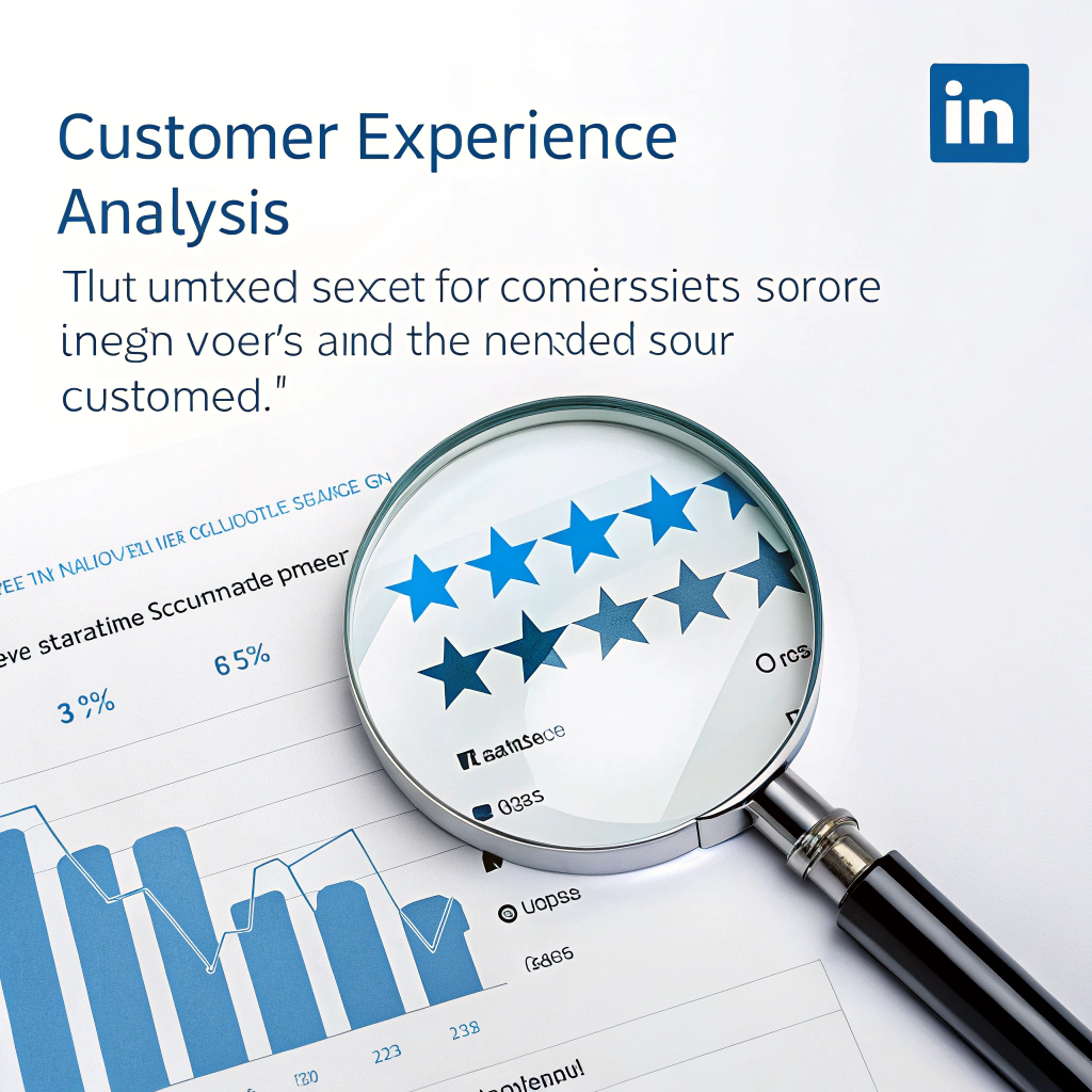 AI generated image by Red Panda AI: A conceptual digital illustration of a customer experience analysis. A magnifying glass is focusing on customer feedback comments instead of just a numerical score. The background shows a blurred NPS chart or satisfaction bar graph, emphasizing that the real value is in customer insights. The colors are professional and corporate (blue, white, and gray tones), with a clean, modern aesthetic. The composition should feel insightful and thought-provoking, designed for a LinkedIn post