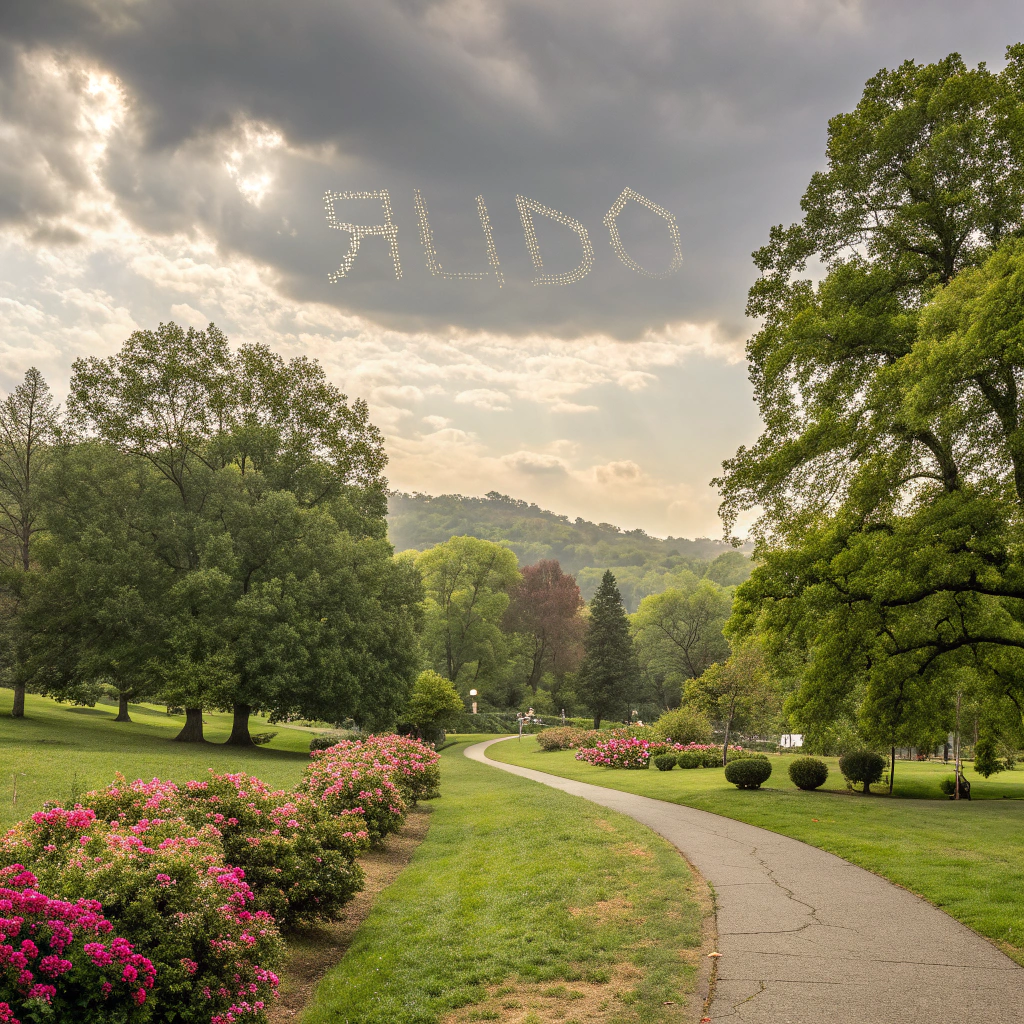 AI generated image by Red Panda AI: quiero un paisaje un parque de estados unidos sin personas en medio de un camino y sin personas y que las nuves tengan forma de letra diciendo ruido.ai


