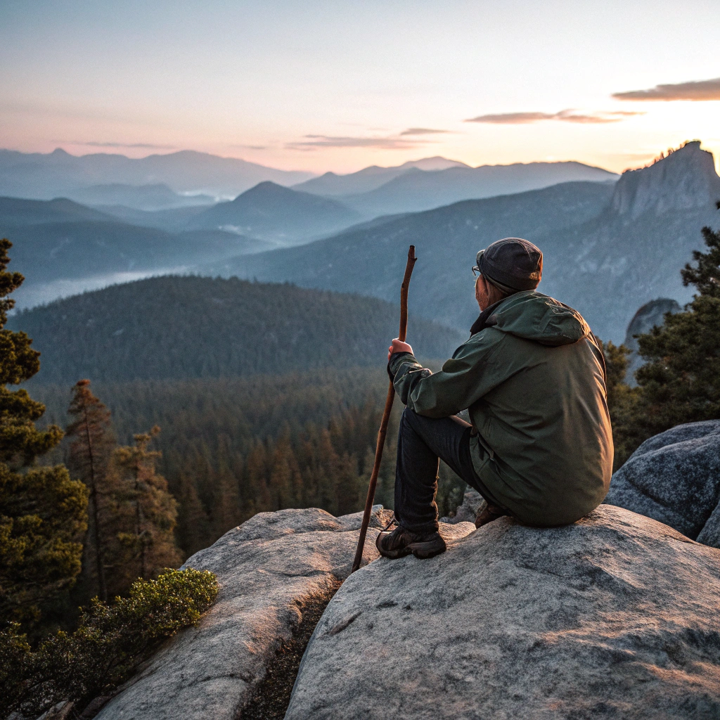 AI generated image by Red Panda AI: Prompt: una hombre de espalda con poleron con garro sentado en una roca en la cima de una montaña en el atardecer, con un paisaje impresionante de montañas y bosques detrás de ella., best quality, high quality, highres, detail enhancement

Negative: nsfw, nude,...