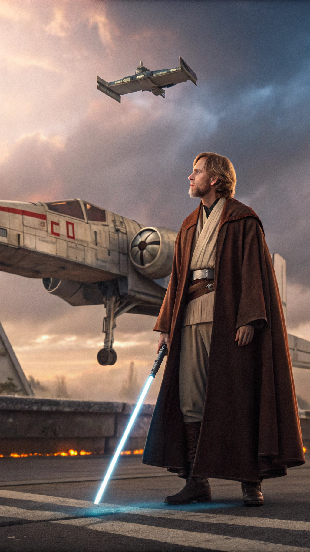 AI generated image by Red Panda AI: Imagine luke skywalker in front of an x wing fighter In a 1950’s super panavision 70 aesthetic