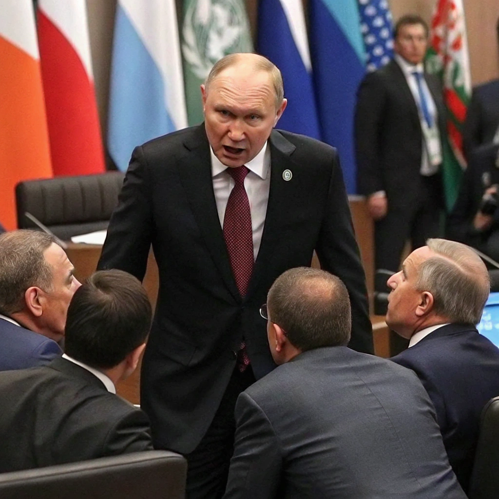 AI generated image by Red Panda AI: Créame una imagen de Putin en combate con los países de la onu