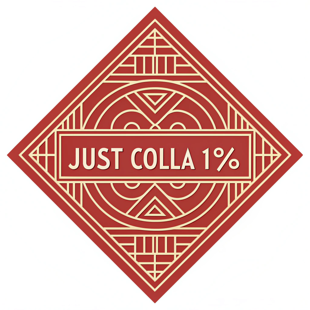 AI generated image by Red Panda AI: /imagine prompt:
A minimalist, geometric logo for "just colla 1%" inspired by traditional Chinese seal art. 
Use a bold square or circular shape resembling an ancient red seal stamp, with neat, 
angular line work. Integrate the text "just colla 1%" in a stylish, modern sans-serif font 
that subtly references Chinese calligraphic strokes. Dominant colors: cinnabar red and gold. 
Flat 2D vector style, no background, balanced negative space. --ar 1:1 --v 5
