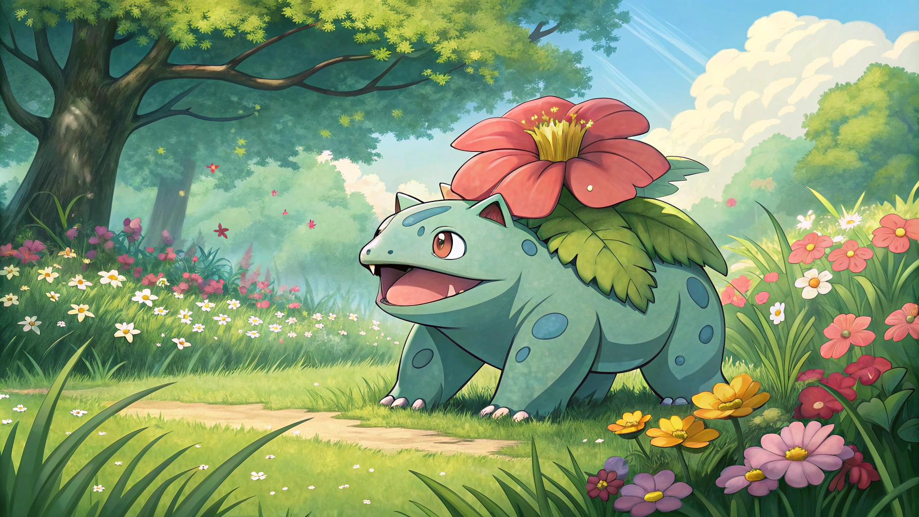 AI generated image by Red Panda AI: A pokémon venusaur in the garden