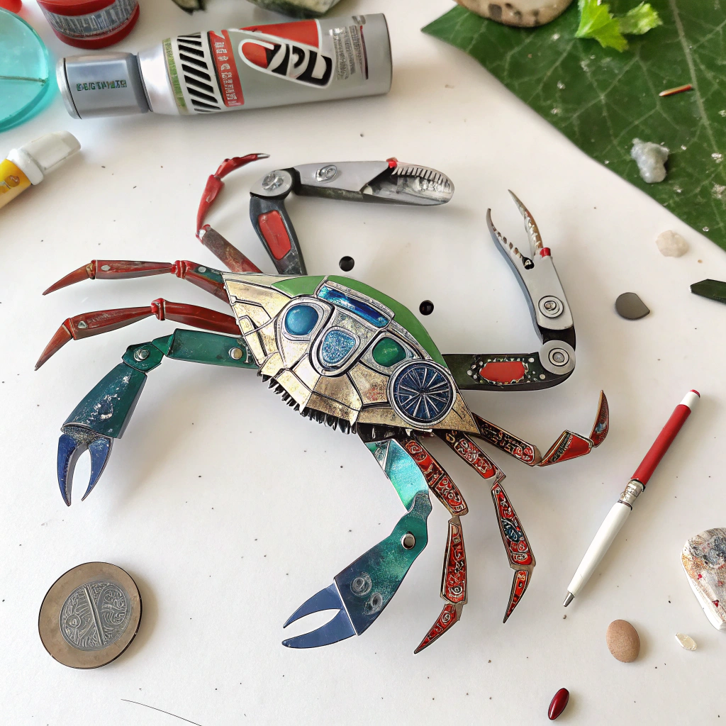 AI generated image by Red Panda AI: the crab from recycle thins 