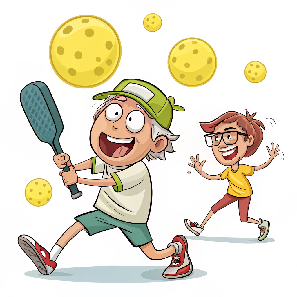 AI generated image by Red Panda AI: una caricatura animada sobre pickleball, las pelotas que uses, que sean de color amarillo, fondo blanco