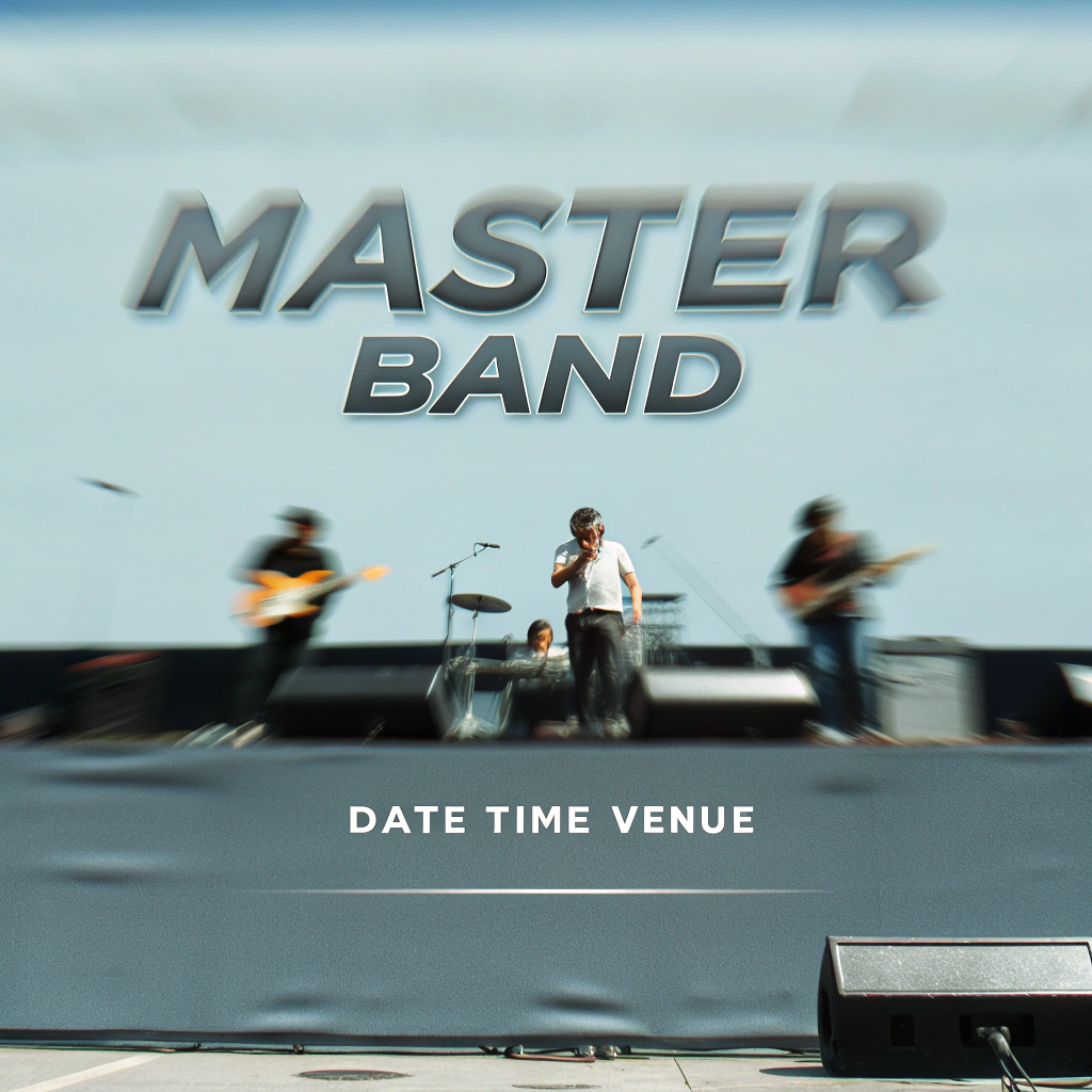 AI generated image by Red Panda AI: Live music poster for the MASTER BAND with blank space to put crew photos 
