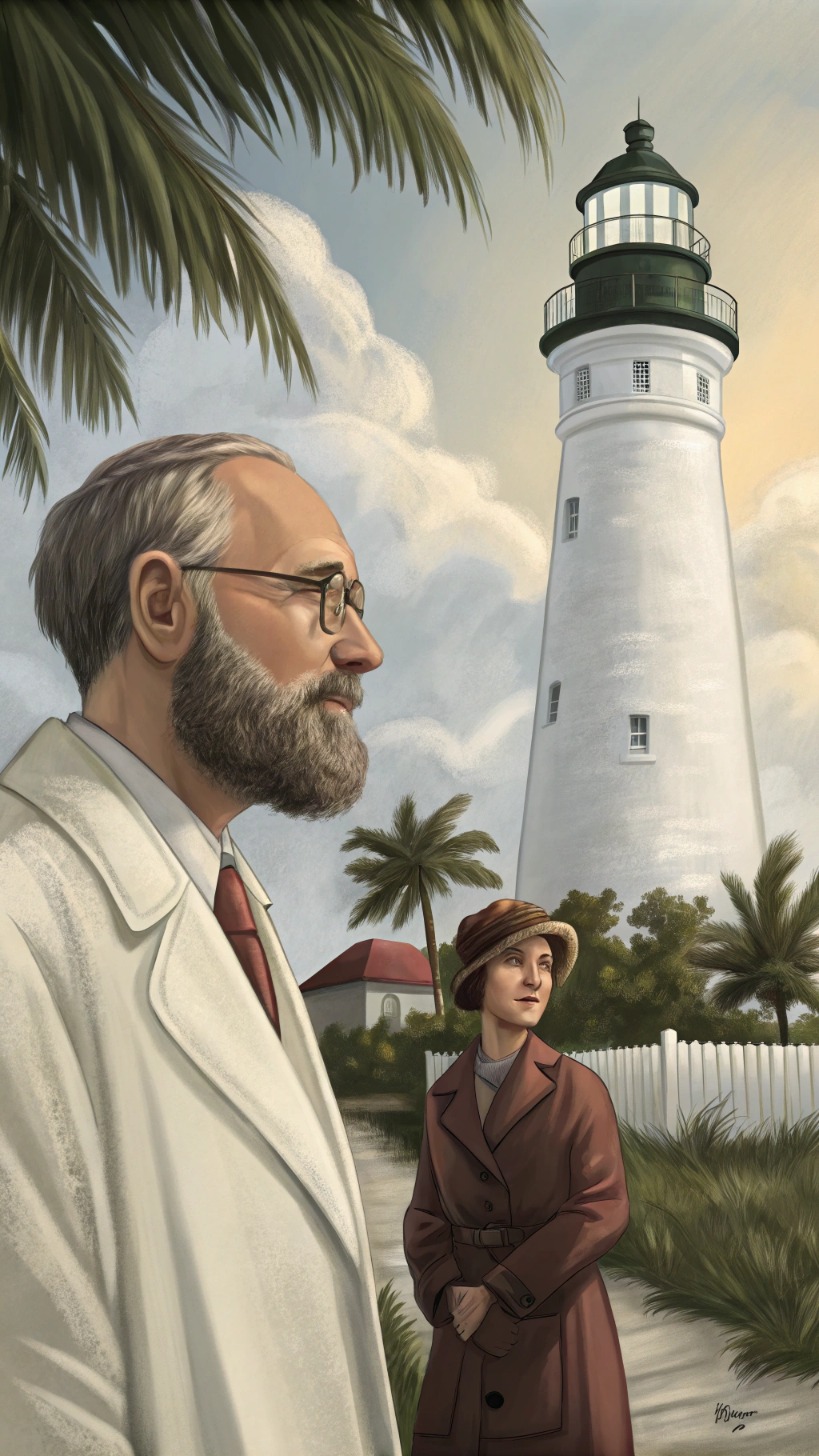 AI generated image by Red Panda AI: "Nineteen thirty-one, in Key West, Florida. Dr. Carl Tanzler, a radiologist, meets the beautiful Elena Hoyos, who is suffering from fatal tuberculosis. He falls so deeply and obsessively in love that he has only one goal: To save her. Despite all his medical attempts, Elena dies. But Tanzler cannot and will not let her go. Shortly afterwards, he steals her body from the grave and takes it to his home. For years, he preserves her body in a bizarre way - with wax, wire and plaster - and lives with her as if she were still alive. This goes on for almost a decade until his macabre find is discovered in nineteen forty. This shocking story shows how love can turn into madness. Love or madness