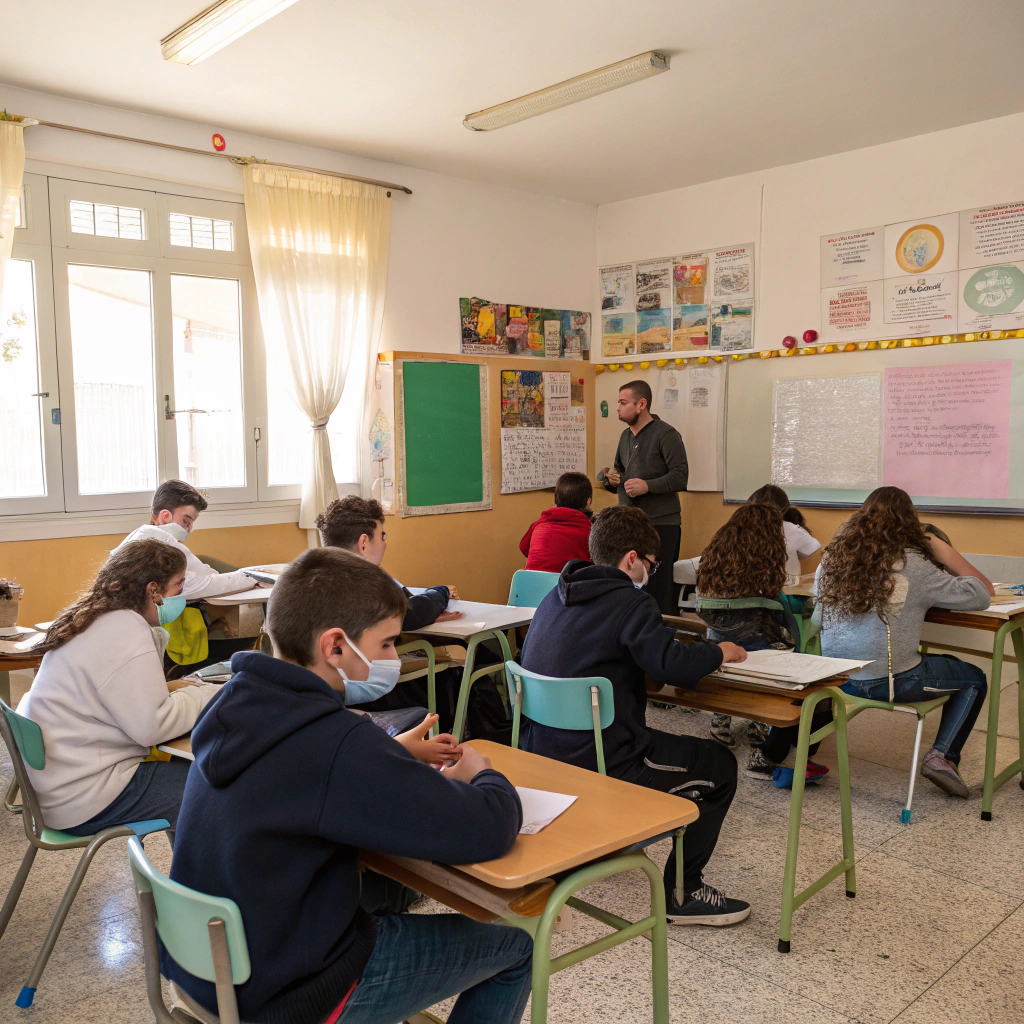 AI generated image by Red Panda AI: Crea una imagen realista de un aula de alumnado de 14 años con

21 personas en Alaquàs Valencia incluyendo la persona docente”.

