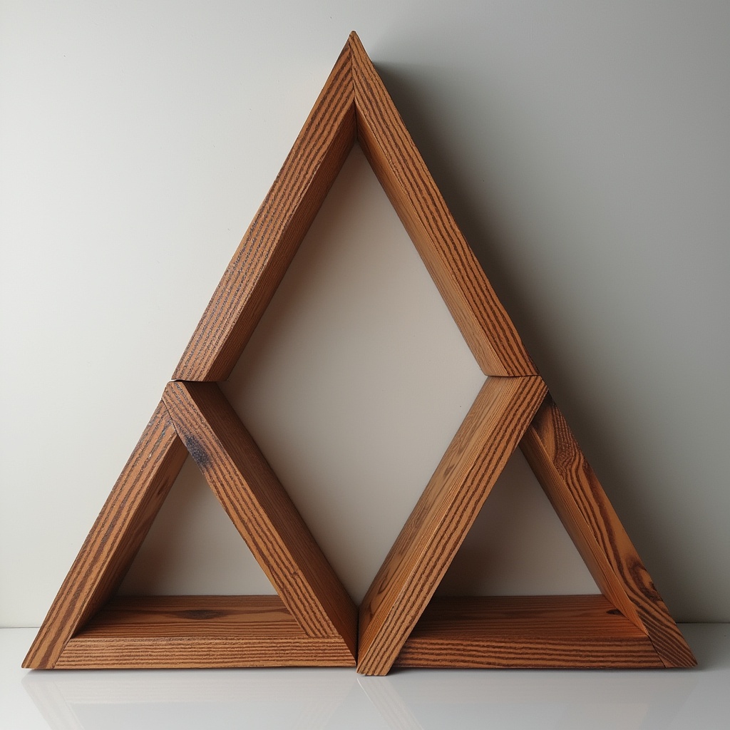 AI generated image by FLUX.1-pro: triangulo en 3d con madera adentro
