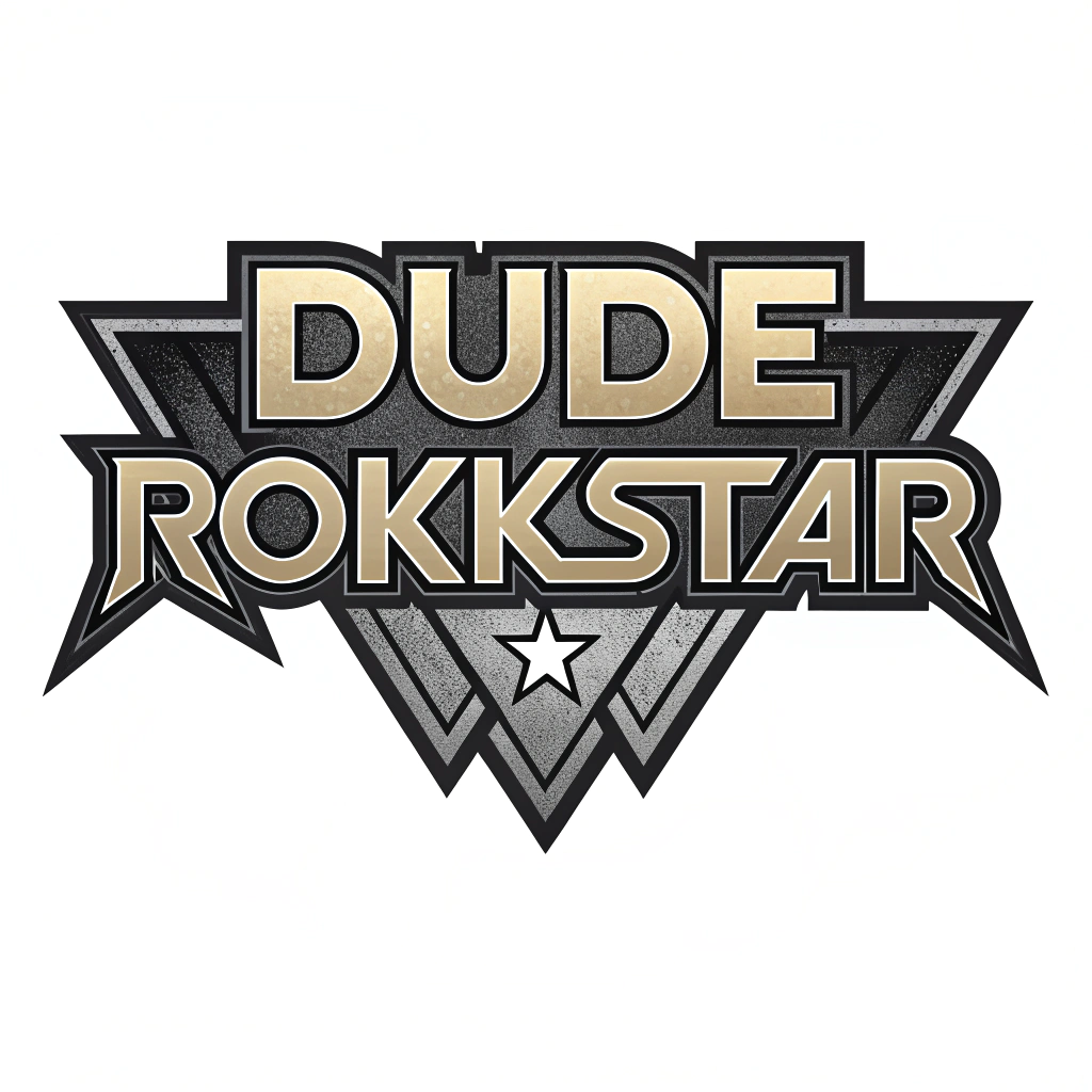 AI generated image by Red Panda AI: "Dude Rokkstar" logo in the font of the Dokken logo