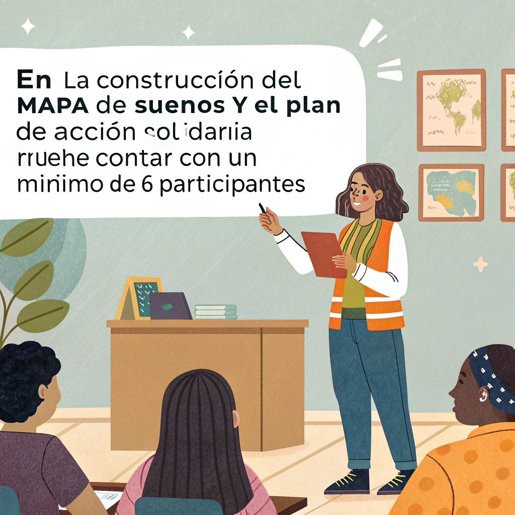 AI generated image by Red Panda AI: la imagen debe representar la escena donde el tutor  de Prestación del Servicio Social entrega a los estudiantes  este mensaje en español y el texto debe ser visible" en la  construcción del mapa de sueños  y el plan de acción solidaria puede contar con un mínimo de 6 participantes"