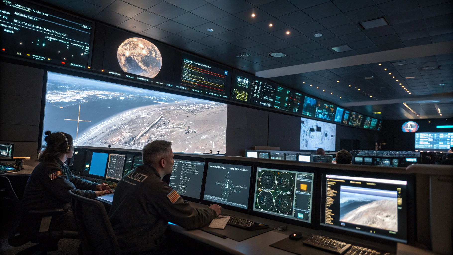 AI generated image by Red Panda AI: A high-tech mission control room during a critical space operation. Engineers are monitoring multiple screens showing a spacecraft navigating through an unexpected debris field. Some screens display technical readouts with changing parameters, while others show trajectory calculations being recalibrated in real-time. The mission commander is calmly but firmly directing the team to implement contingency protocols. Warning indicators are present but not at emergency levels, suggesting managed concern rather than panic.