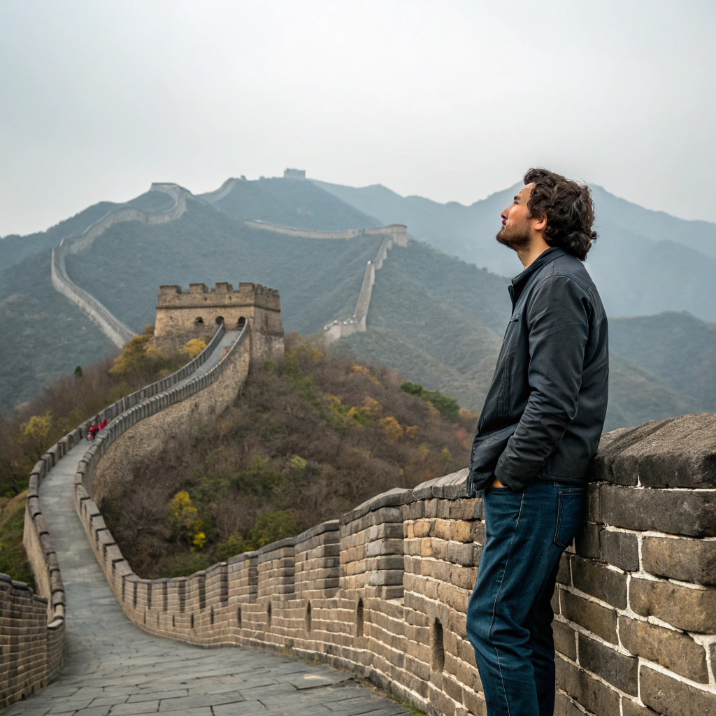 AI generated image by Red Panda AI: PUEDES CREAR UNA IMAGEN DE PABLO LETELIER ARIAS EN LA MURALLA CHINA