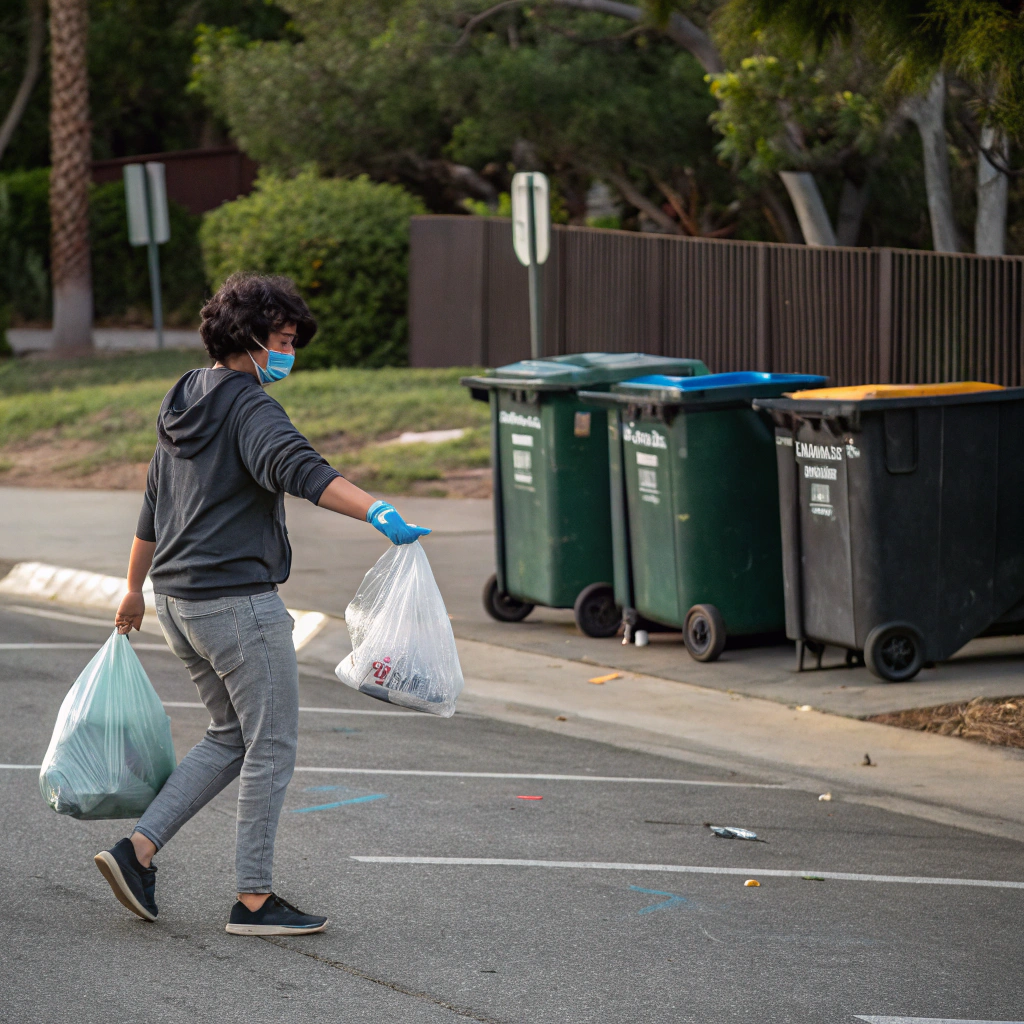 AI generated image by Red Panda AI: Persona botando la basura fuera de horario y de lugar