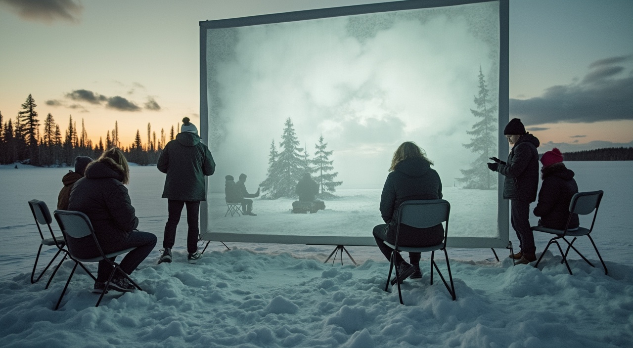 AI generated image by FLUX.1-pro: A boring day in the arctic, the students of the University of Lapland create experimental media