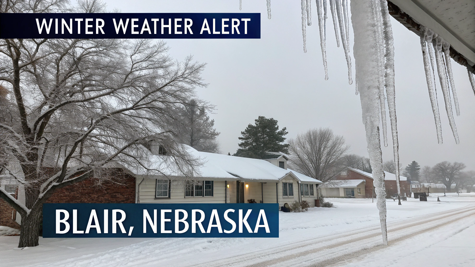 AI generated image by Red Panda AI: Winter Weather Alert update for Blair, Nebraska, snow and bitter cold