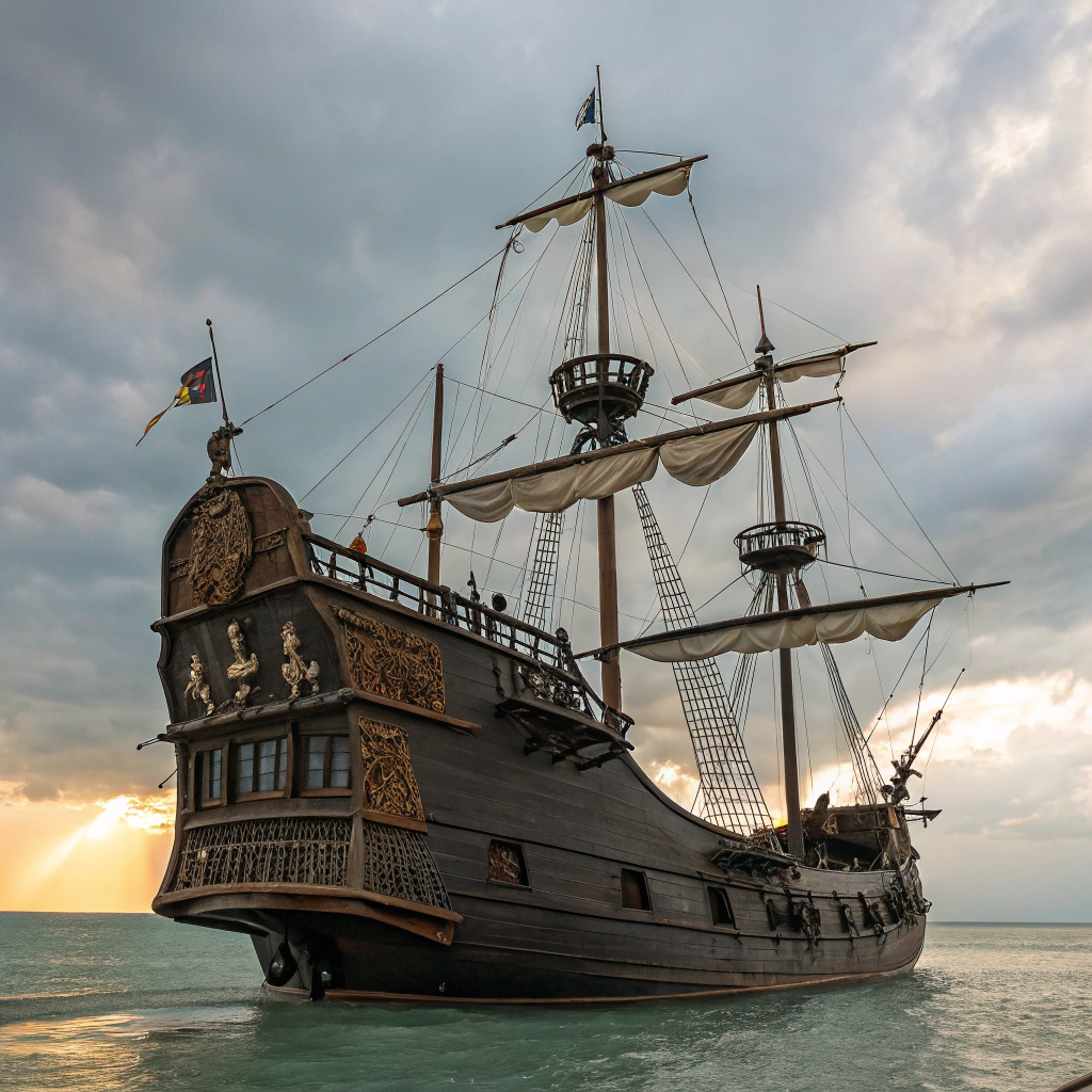 AI generated image by Red Panda AI: Super realistic Black Pearl ship with plastic hull