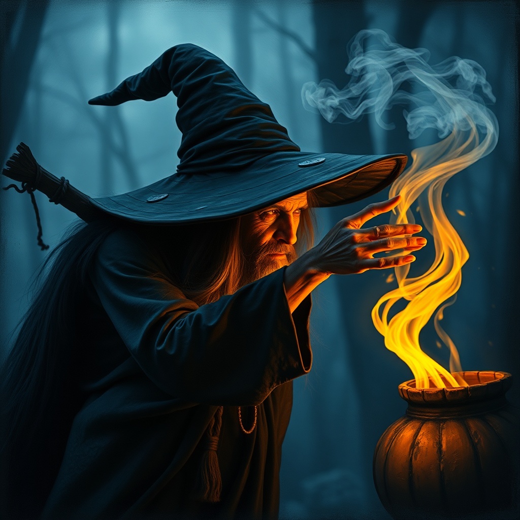 AI generated image by FLUX.1-schnell: A witch smelling a fart 