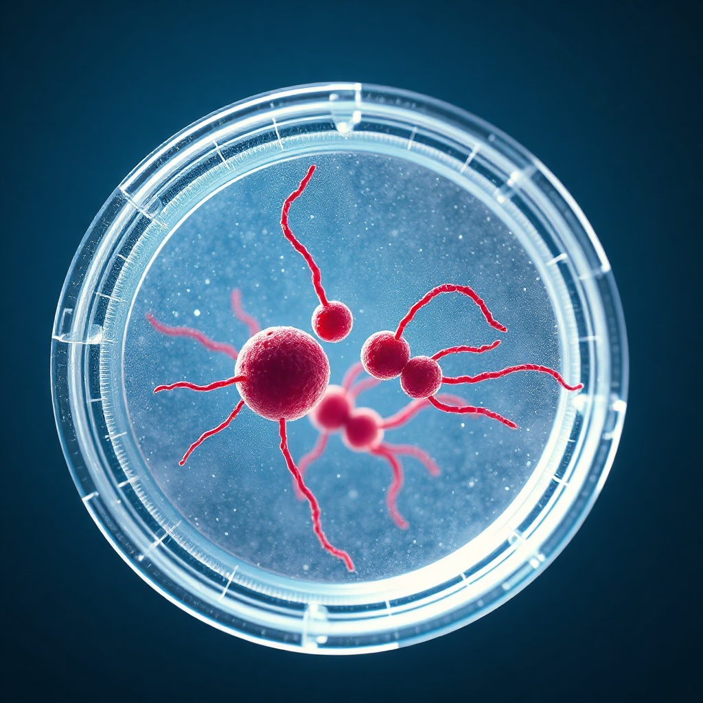 AI generated image by FLUX.1-schnell: Please create a picture of a tablet with transparent outer. and inside it should be a bacteria like you can see under the microscope 
