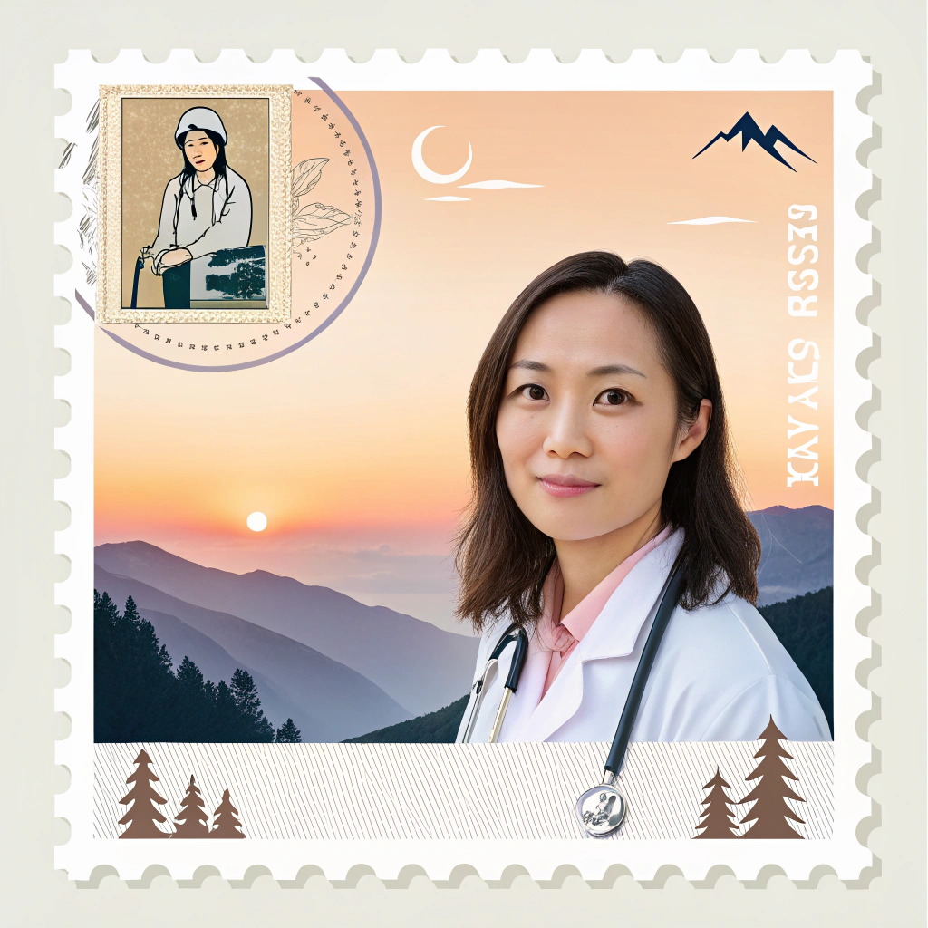 AI generated image by Red Panda AI: Necesito que crees una imagen para colocarla en mi timbre/sello medico. Lo importante es que la imagen sea formal pero a la vez me represente. Te cuento que soy una mujer de 28 años, amante del anime (one piece es mi favorito), trekking y los atardeceres. PORFAVOR SOLO NECESITO UNA IMAGEN QUE INCLUYA LO QUE MENCIONO, PERO NO NECESITO QUE HAGAS EL TIMBRE COMPLETO (EL NOMBRE, LA FIRMA, ETC LO AGREGARE YO). 