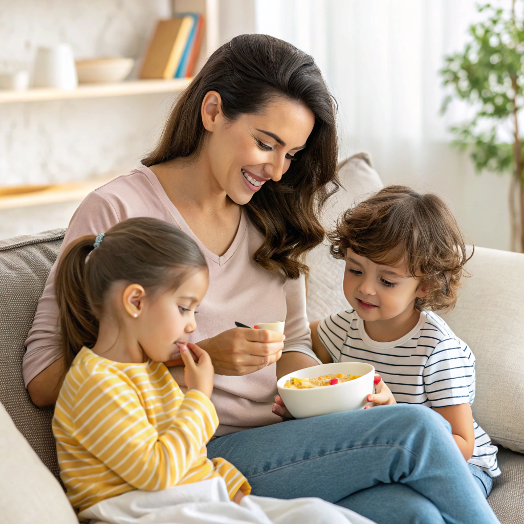 AI generated image by Red Panda AI: Mama changuita dándole de comer a sus hijos imagen HD realista

