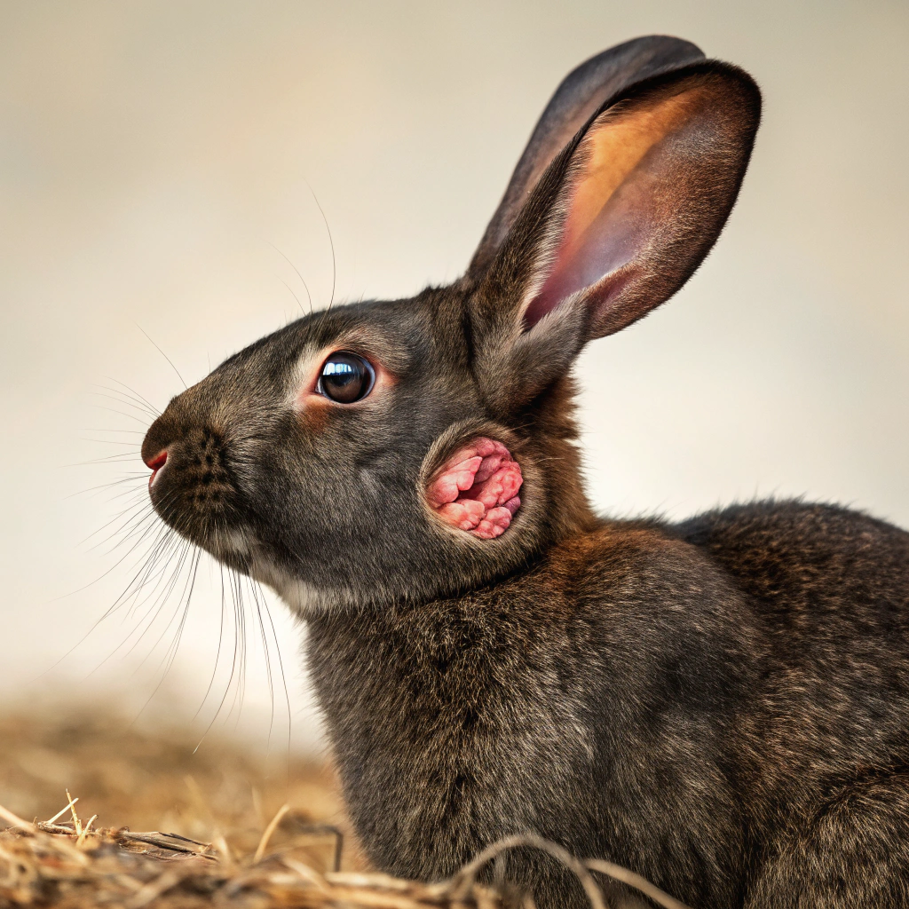 AI generated image by Red Panda AI: Conejo oscuro y estero con un parásito dentro 