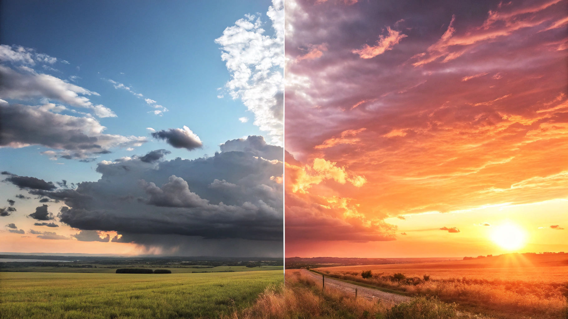 AI generated image by Red Panda AI: A split image showing a bright, clear sunrise on the left transitioning to gathering clouds by afternoon on the right. Not a full storm, just the first signs that the perfect weather isn't holding. This naturally conveys the shift from optimism to caution we're seeing in the market without using any financial imagery.