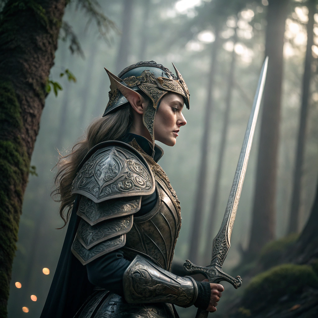AI generated image by FLUX.1-schnell: elven warrior