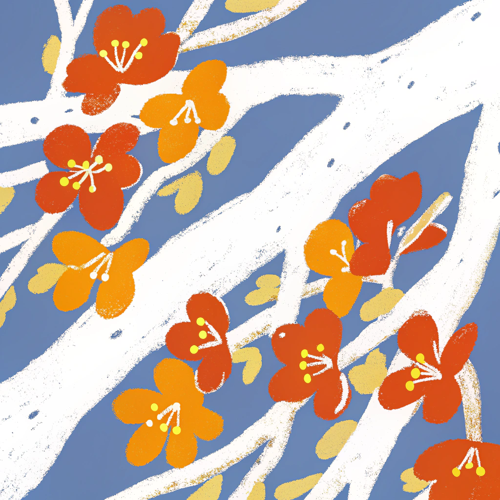 AI generated image by FLUX.1-schnell: a branch of a Bougainvillea tree, with red Bougainvillea flowers on it, illustration, isolated in white background